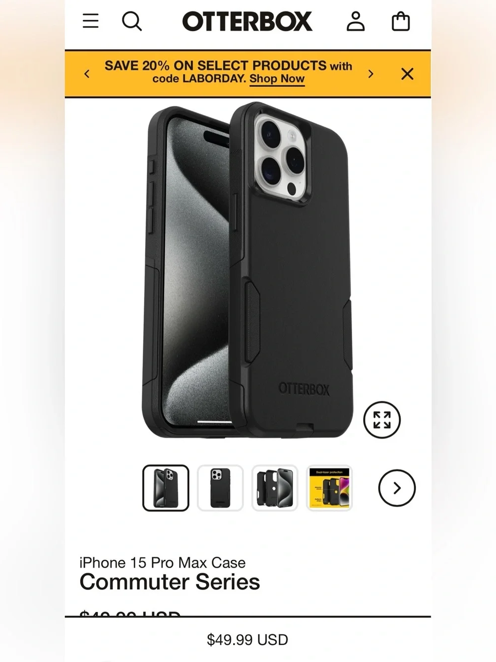 OtterBox Commuter Series iPhone 15 Pro Max Case - Black